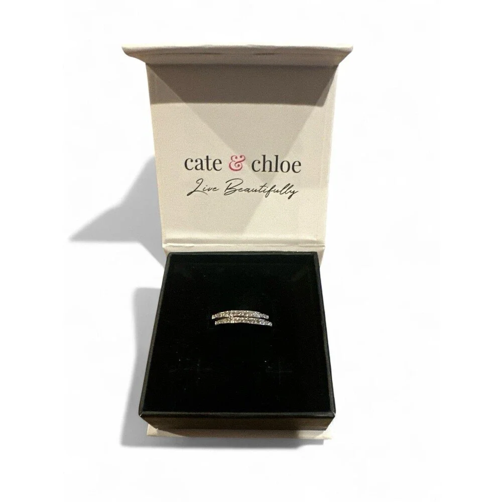 NEW Cate & Chloe Bianca Earrings White Gold Plated Hoops Swarovski Crystals